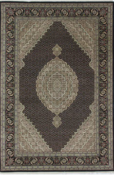 Indian Mahi Black Rectangle 7x10 ft wool and silk Carpet 111997