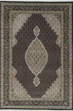 Indian Mahi Black Rectangle 7x10 ft Wool and Silk Carpet 111999