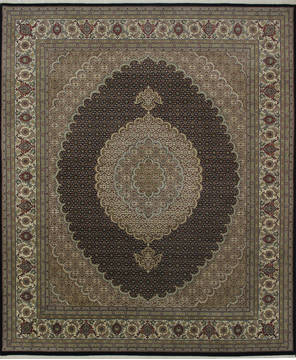 Indian Mahi Black Rectangle 8x10 ft Wool and Silk Carpet 112010