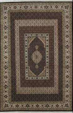 Indian Mahi Black Rectangle 7x10 ft Wool and Silk Carpet 112014
