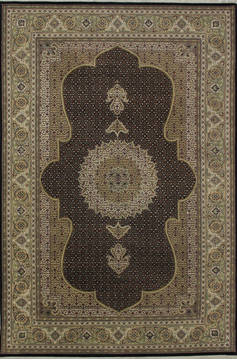 Indian Mahi Black Rectangle 7x10 ft Wool and Silk Carpet 112017