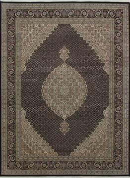 Indian Mahi Black Rectangle 8x11 ft Wool and Silk Carpet 112028