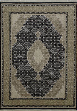Indian Mahi Black Rectangle 5x7 ft Wool and Silk Carpet 112037