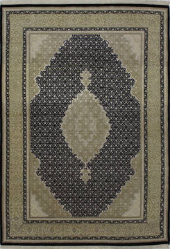 Indian Mahi Black Rectangle 6x9 ft Wool and Silk Carpet 112039