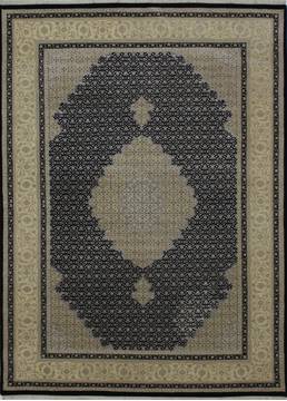 Indian Mahi Black Rectangle 6x9 ft Wool and Silk Carpet 112041