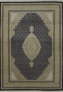 Indian Mahi Black Rectangle 6x9 ft Wool and Silk Carpet 112042