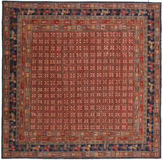 Pakistani Haji Jalili Red Square 9 ft and Larger Wool Carpet 112062