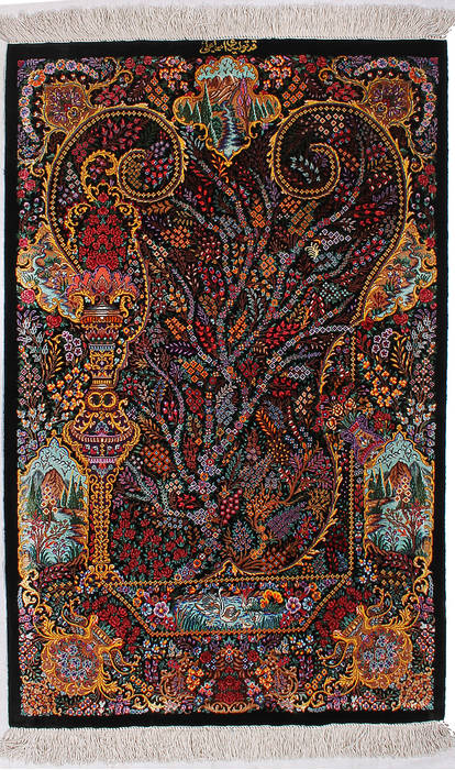 Qum Black Hand Knotted 24 X 32 Area Rug 254-112068 Image 0