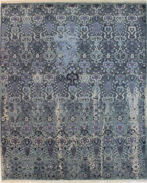Indian Jaldar Blue Rectangle 8x10 ft wool and viscose Carpet 112112