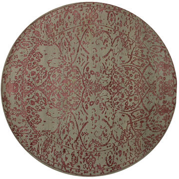 Floral Green Round Hand Knotted 8'2" X 8'2"  Area Rug 902-112146