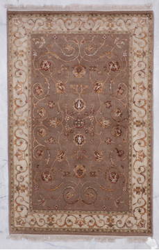 Indian Jaipur Grey Rectangle 4x6 ft wool and raised silk Carpet 112165