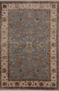 Indian Jaipur Blue Rectangle 4x6 ft wool and raised silk Carpet 112192