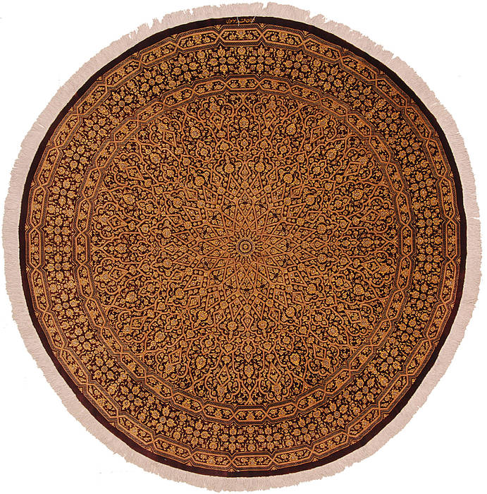 Qum Yellow Round Hand Knotted 66 X 66 Area Rug 254-112241 Image 0