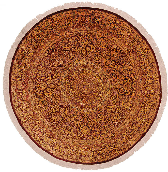 Persian Qom Yellow Round 7 To 8 Ft Silk Carpet 112242 Persian Qom Yellow Round 7 To 8 Ft Silk Carpet 112242