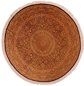 Persian Qum Yellow Round 7 to 8 ft silk Carpet 112242