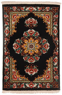 Persian Qum Black Rectangle 2x3 ft silk Carpet 112256
