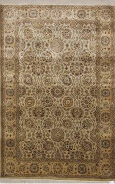 Indian Jaipur Beige Rectangle 4x6 ft silk Carpet 112268