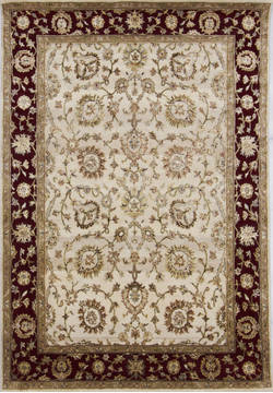 Indian Jaipur Beige Rectangle 5x7 ft Wool and Raised Silk Carpet 112327