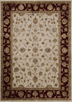 Indian Jaipur White Rectangle 5x7 ft Wool and Raised Silk Carpet 112338