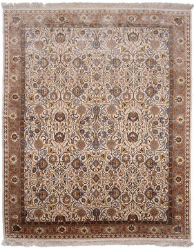 Turkish Hereke Beige Rectangle 10x13 ft Silk Carpet 112343