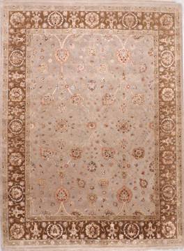 Indian Jaipur Beige Rectangle 9x12 ft Wool and Raised Silk Carpet 112353