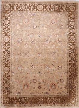 Indian Jaipur Beige Rectangle 9x12 ft Wool and Raised Silk Carpet 112356