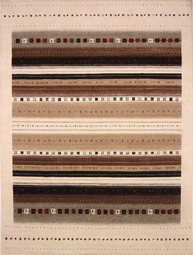 Pakistani Gabbeh Beige Rectangle 9x12 ft Wool Carpet 112393
