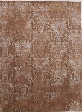 Indian Modern Brown Rectangle 9x12 ft Wool and Raised Silk Carpet 112406