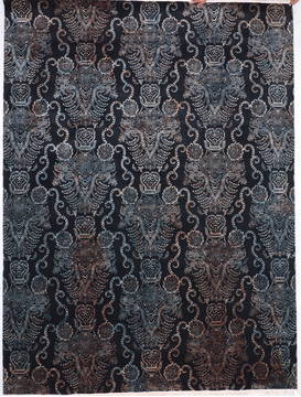Indian Modern Black Rectangle 9x12 ft Wool and Raised Silk Carpet 112407