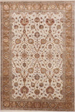 Indian Jaipur Beige Rectangle 4x6 ft Wool and Raised Silk Carpet 112428