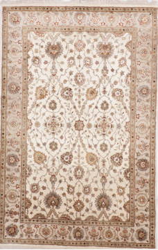 Indian Jaipur White Rectangle 4x6 ft Wool and Raised Silk Carpet 112430