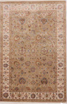 Indian Jaipur Yellow Rectangle 4x6 ft Wool and Raised Silk Carpet 112432