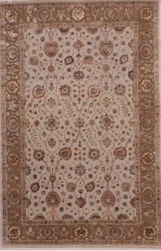 Indian Jaipur Beige Rectangle 6x9 ft Wool and Raised Silk Carpet 112434