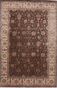 Indian Jaipur Brown Rectangle 6x9 ft Wool and Raised Silk Carpet 112435