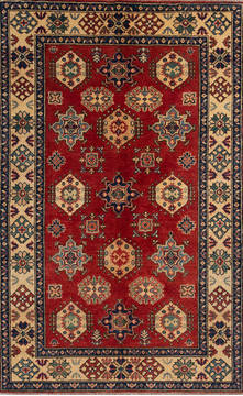 Afghan Kazak Red Rectangle 4x6 ft Wool Carpet 112450