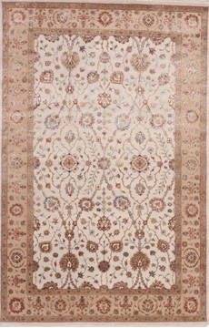 Indian Jaipur White Rectangle 6x9 ft Wool and Raised Silk Carpet 112461