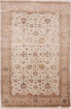 Indian Jaipur White Rectangle 6x9 ft Wool and Raised Silk Carpet 112490
