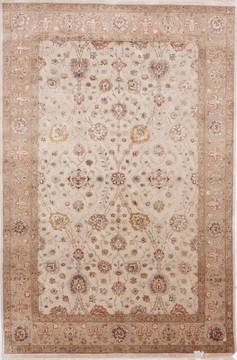 Indian Jaipur White Rectangle 6x9 ft Wool and Raised Silk Carpet 112490