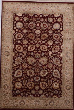 Indian Jaipur Red Rectangle 6x9 ft Wool and Raised Silk Carpet 112492