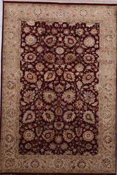 Indian Jaipur Red Rectangle 6x9 ft Wool and Raised Silk Carpet 112492