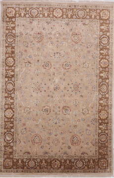Indian Jaipur Brown Rectangle 6x9 ft Wool and Raised Silk Carpet 112497