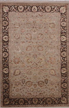 Indian Jaipur Beige Rectangle 6x9 ft Wool and Raised Silk Carpet 112505