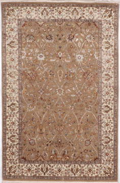 Indian Jaipur Brown Rectangle 4x6 ft Wool and Raised Silk Carpet 112507