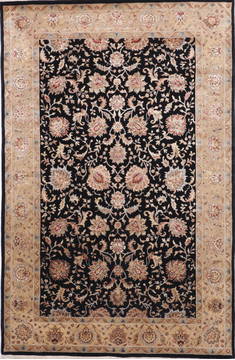 Indian Jaipur Black Rectangle 6x9 ft Wool and Raised Silk Carpet 112511
