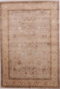 Indian Jaipur Brown Rectangle 6x9 ft Wool and Raised Silk Carpet 112512