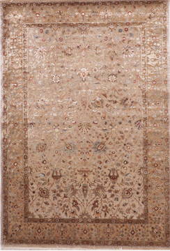 Indian Jaipur Brown Rectangle 6x9 ft Wool and Raised Silk Carpet 112515