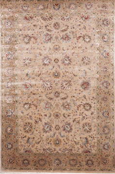 Indian Jaipur Beige Rectangle 6x9 ft Wool and Raised Silk Carpet 112517