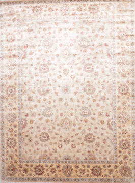 Indian Jaipur White Rectangle 9x12 ft Silk Carpet 112523