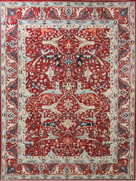 Afghan Chobi Red Rectangle 9x12 ft Wool Carpet 112526
