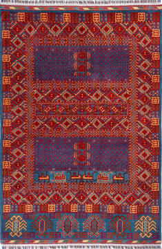 Afghan Chobi Purple Rectangle 4x6 ft Wool Carpet 112538